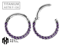 Кольцо-кликер Side Amethyst Stone 1.2 мм (16 G)